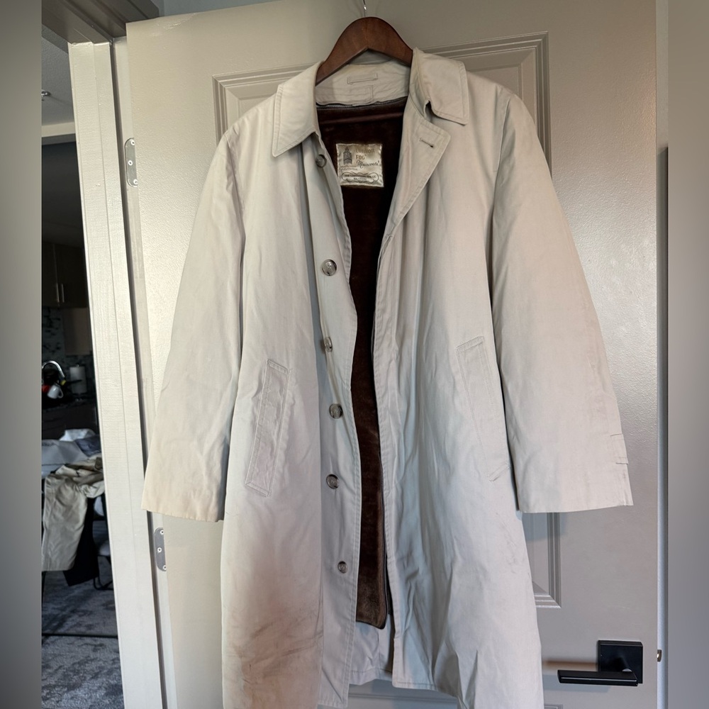 Vintage London Fog Raincoat Mens 42R Large Tan Trench Coat w/ Removable Liner